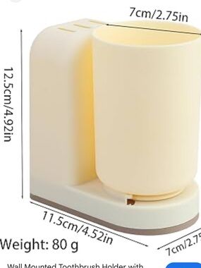 Wall-Mounted Toothbrush Holder with Cup - Cream